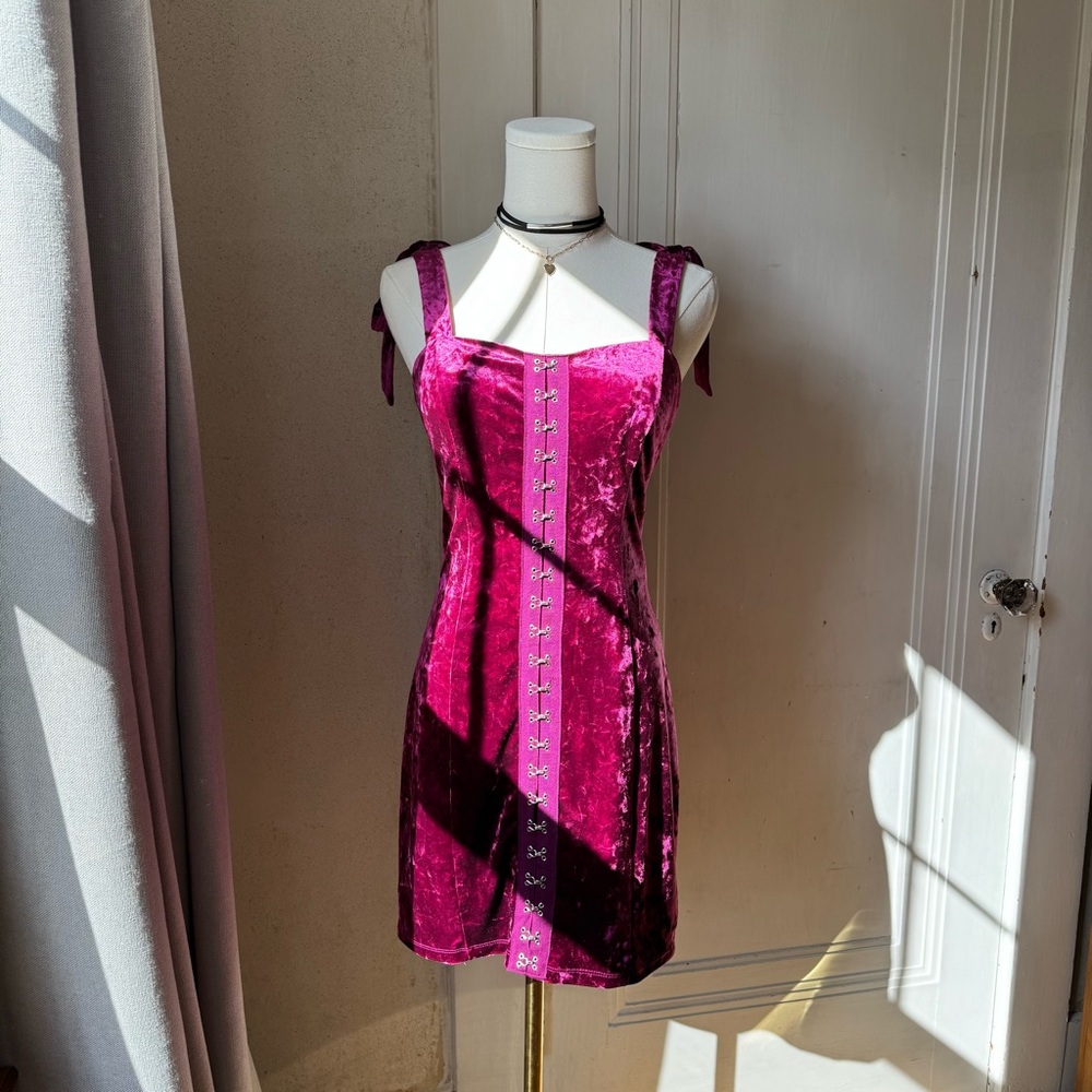 Velvet Corset Mini Dress in Dark Fuschia Pink, Whimsigoth Going Out Bodycon